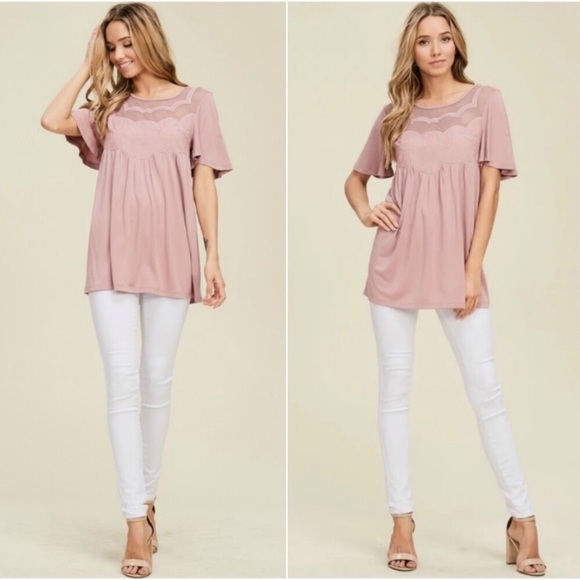 Blush Pink Lace Detail Top - Picture 2 of 5